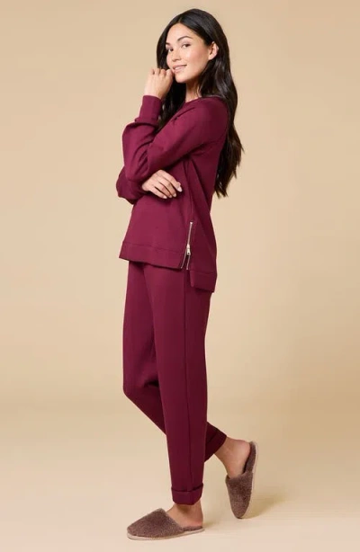 Softies Athleisure Crewneck And Crop Pant Set In Burgundy