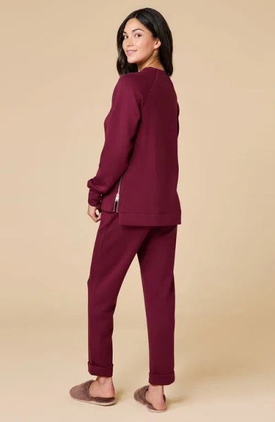 Softies Athleisure Crewneck And Crop Pant Set In Burgundy