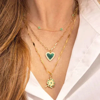 The Lovery Fine Jewelry Double Diamond Malachite Heart Charm In Green