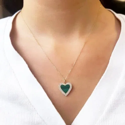 The Lovery Fine Jewelry Double Diamond Malachite Heart Charm In Green