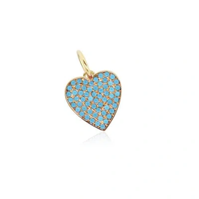 The Lovery Fine Jewelry Turquoise Pave Heart Charm In Blue
