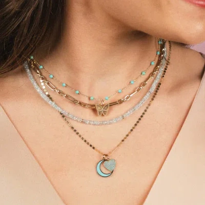 The Lovery Fine Jewelry Turquoise Pave Heart Charm In Blue