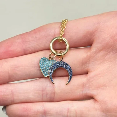 The Lovery Fine Jewelry Turquoise Pave Heart Charm In Blue