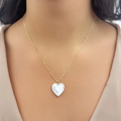 The Lovery Fine Jewelry Small Mother Of Pearl Diamond Heart Charm In Silver