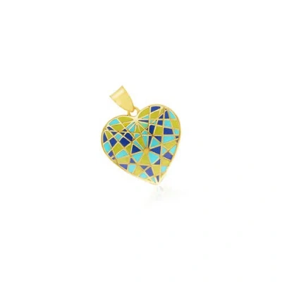 The Lovery Fine Jewelry Geometric Enamel Heart Charm In Blue