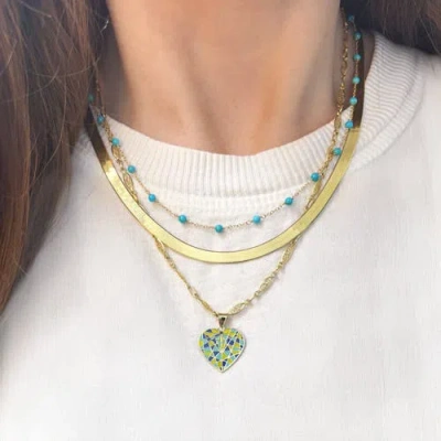 The Lovery Fine Jewelry Geometric Enamel Heart Charm In Blue