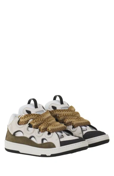 Lanvin Curb Sneakers In Grey Suede And Leather