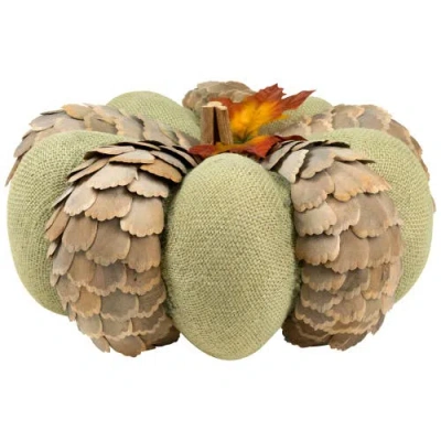 Northlight Fall Harvest Layered Pine Cone And Burlap Pumpkin In Multi