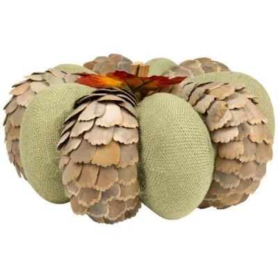 Northlight Fall Harvest Layered Pine Cone And Burlap Pumpkin In Multi