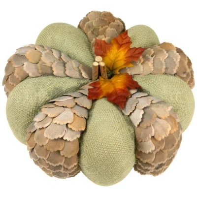 Northlight Fall Harvest Layered Pine Cone And Burlap Pumpkin In Multi