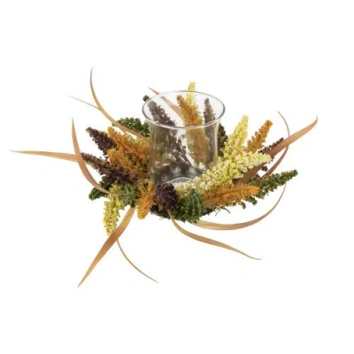 Northlight Autumn Harvest Pillar Candle Holder With Artificial Fall Foliage In Multi