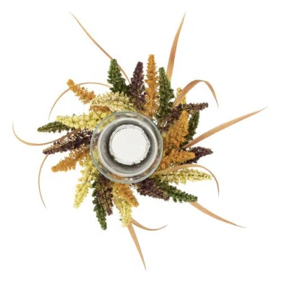 Northlight Autumn Harvest Pillar Candle Holder With Artificial Fall Foliage In Multi
