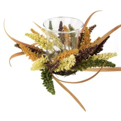 Northlight Autumn Harvest Pillar Candle Holder With Artificial Fall Foliage In Multi