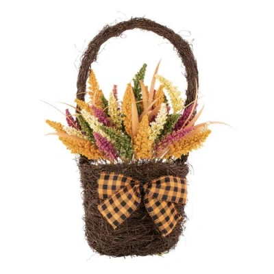 Northlight Autumn Harvest Hanging Basket With Artificial Foliage And Checkered Bow In Multi