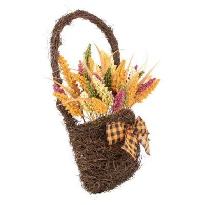 Northlight Autumn Harvest Hanging Basket With Artificial Foliage And Checkered Bow In Multi
