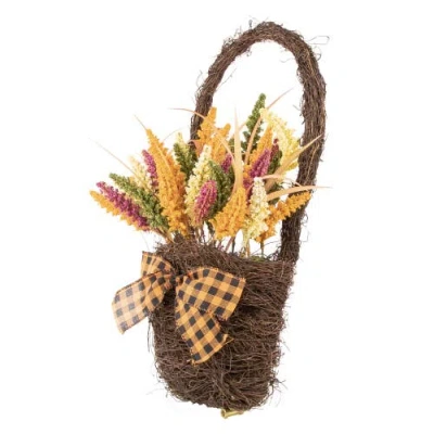 Northlight Autumn Harvest Hanging Basket With Artificial Foliage And Checkered Bow In Multi