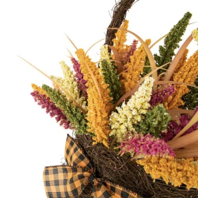 Northlight Autumn Harvest Hanging Basket With Artificial Foliage And Checkered Bow In Multi