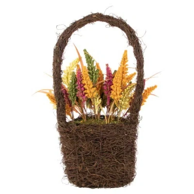 Northlight Autumn Harvest Hanging Basket With Artificial Foliage And Checkered Bow In Multi