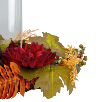 Northlight Mums With Pomegranate Fall Harvest Pillar Candle Holder Centerpiece In Multi