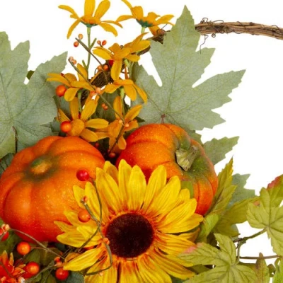 Northlight Cornucopia And Sunflower With Pumpkins Artificial Thanksgiving Wreath In Brown