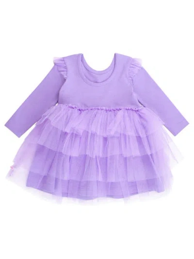Rufflebutts Baby Girls Flutter Tulle Long Sleeve Twirl Romper In Purple