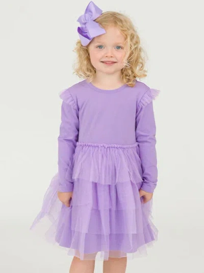 Rufflebutts Baby Girls Flutter Tulle Long Sleeve Twirl Romper In Purple