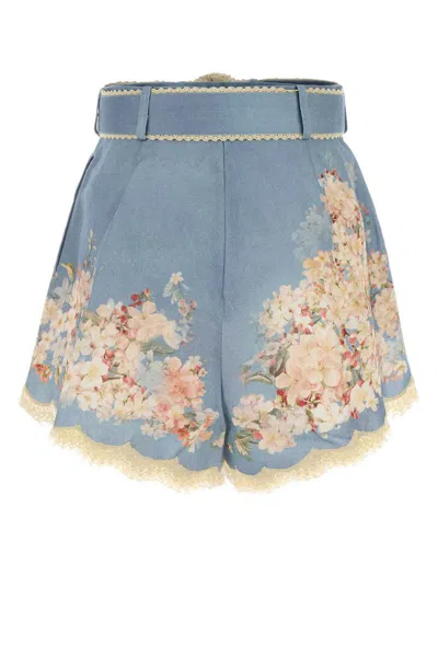 Zimmermann Printed Linen Cascadian Shorts In Blue