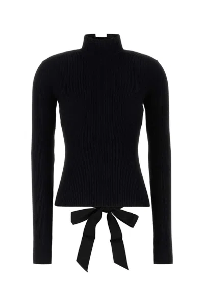 Balenciaga Black Lace-up Fitted Turtleneck Top In Black
