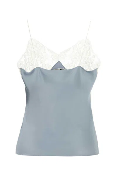 Chloé Satin Tank Top With Lace And Spaghetti Straps In Blue