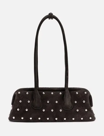 Osoi Boat Wide Mini Brown Shoulder Bag With Round Handles And Beaded Embellishment In Suede Woman In Brown