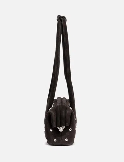 Osoi Boat Wide Mini Brown Shoulder Bag With Round Handles And Beaded Embellishment In Suede Woman In Brown