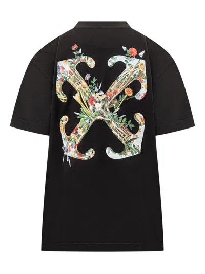 Off-white Black T-shirt With Embroidered Floral Mini Logo In Black