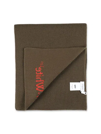 Off-white Virgin Wool Scarf With Embroidered Logo In Blue