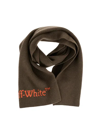 Off-white Virgin Wool Scarf With Embroidered Logo In Blue