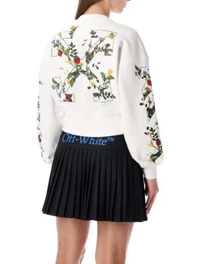 Off-white Arrow Flower Cropped Crew Neck Logo Sweatshirt In White