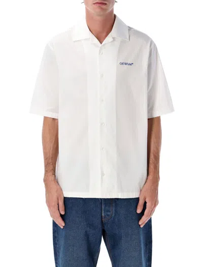 Off-white Brush Arrow Poplin Bowling Shirt With Embroidered Logo In White