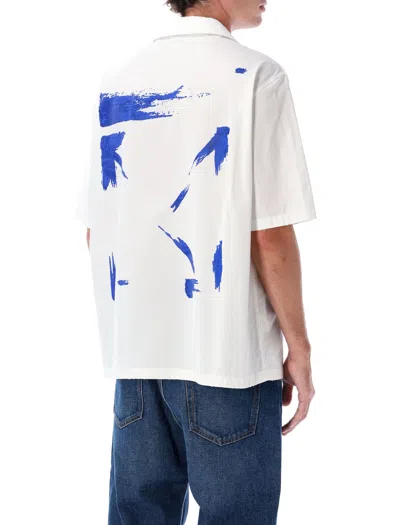 Off-white Brush Arrow Poplin Bowling Shirt With Embroidered Logo In White