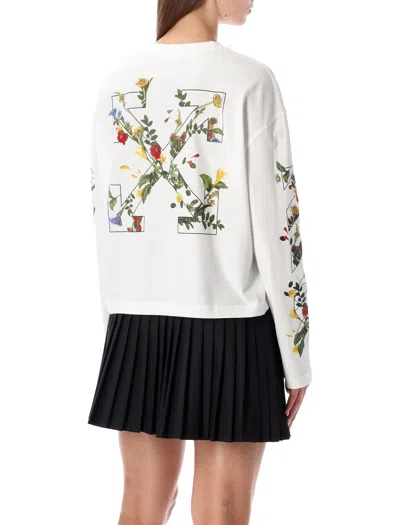 Off-white Arrow Flower Cropped Crew Neck Logo Sweatshirt In White