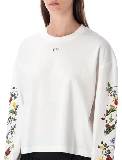 Off-white Arrow Flower Cropped Crew Neck Logo Sweatshirt In White