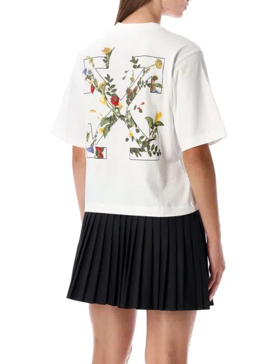 Off-white Embroidered Flowers Boxy Logo Tee In White