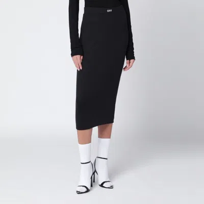 Off-white Fitted Midi Skirt In Stretch Technical Fabric With Front Logo Detail In Black