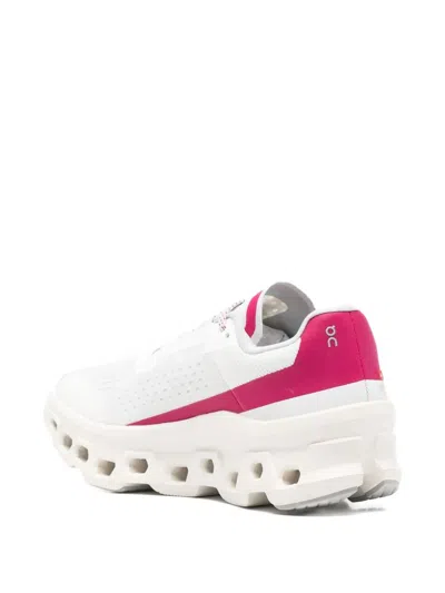 On Running Cloudmonster Sneakers With Sculpted Sole And Bold Accents In White