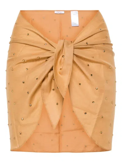 Oseree Crystal-embellished Tied Cover-up In Brown