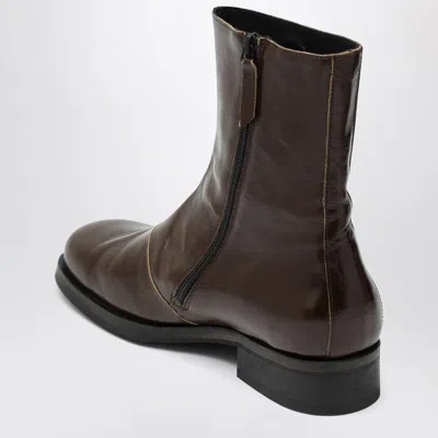 Our Legacy Olive Green Leather Camion Boots In Brown