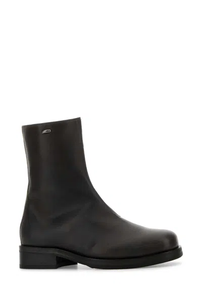 Our Legacy Chocolate Leather Camion Ankle Boots In Black