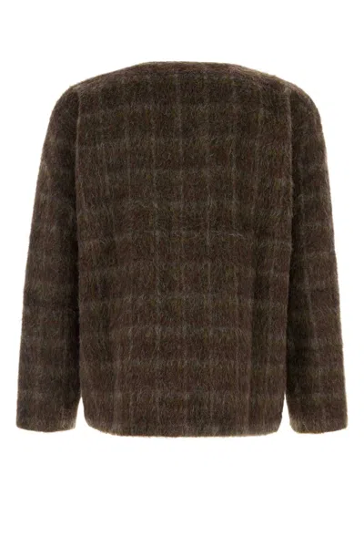 Our Legacy Embroidered Wool Blend V-neck Cardigan With Front Pockets In Brown