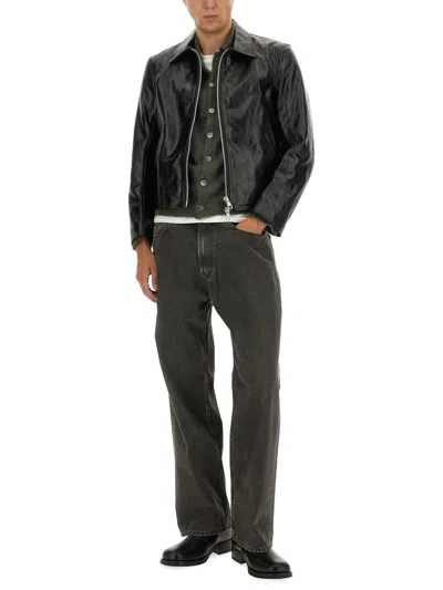 Our Legacy Tailored Leather Jacket With Classic Collar And Front Zip Closure In Black
