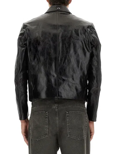 Our Legacy Tailored Leather Jacket With Classic Collar And Front Zip Closure In Black