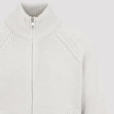Our Legacy Bone White Extrafine Merino Wool Ultra Zip Cardigan In Gray