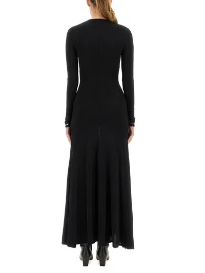 Rabanne Long-sleeved Black Maxi Dress With Eyelet Detailing In Black